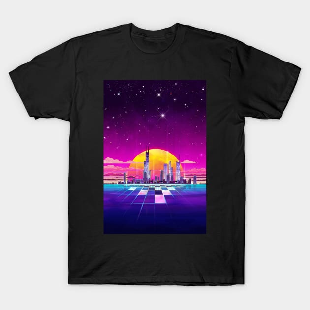 Synthwave Neon Light Chicago T-Shirt by forge22